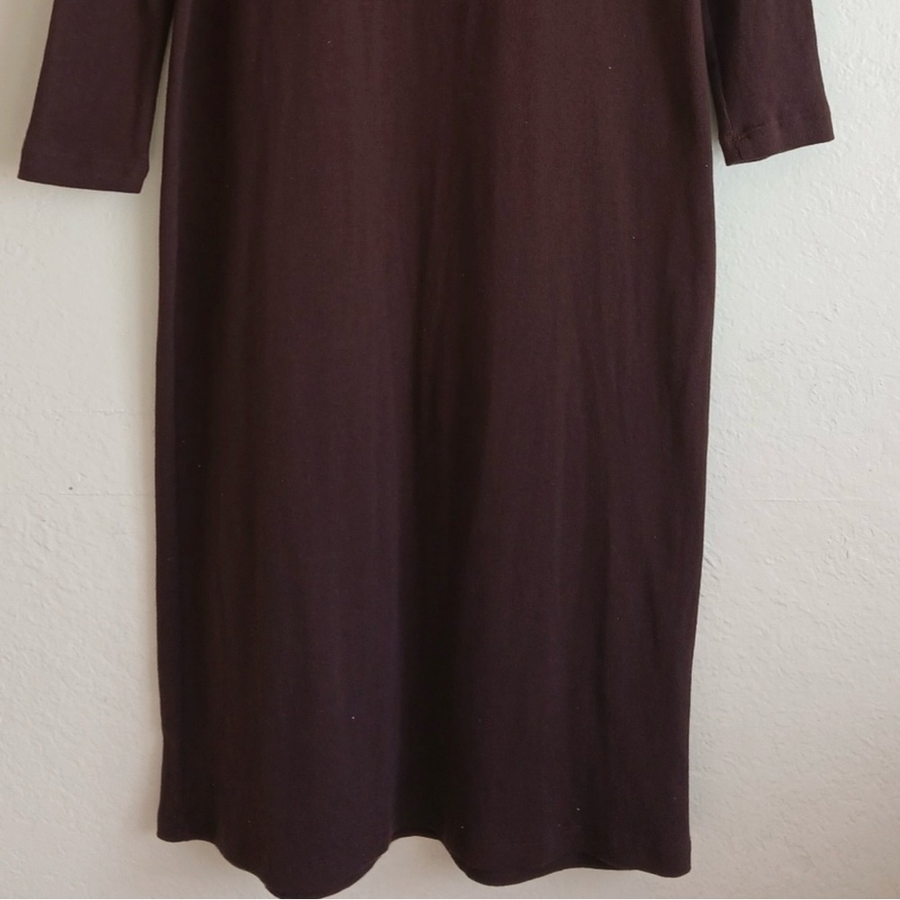 NWT Chocolate Brown Off Shoulder Ribbed Midi Dress Long Sleeve Bodycon Medium - Picture 6 of 13